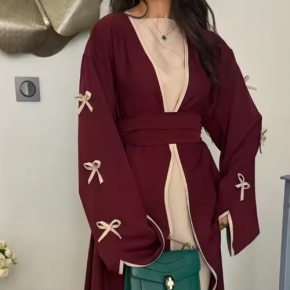 traditional muslim clothing open bow tie cardigan abaya dress