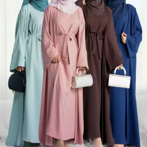 traditional muslim clothes two pieces set front open abaya