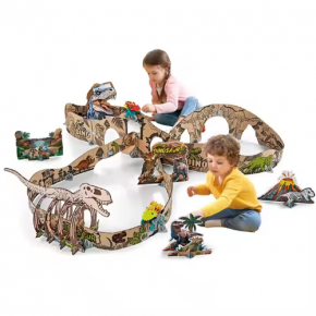 DIY graffiti cardboard dinosaur railway